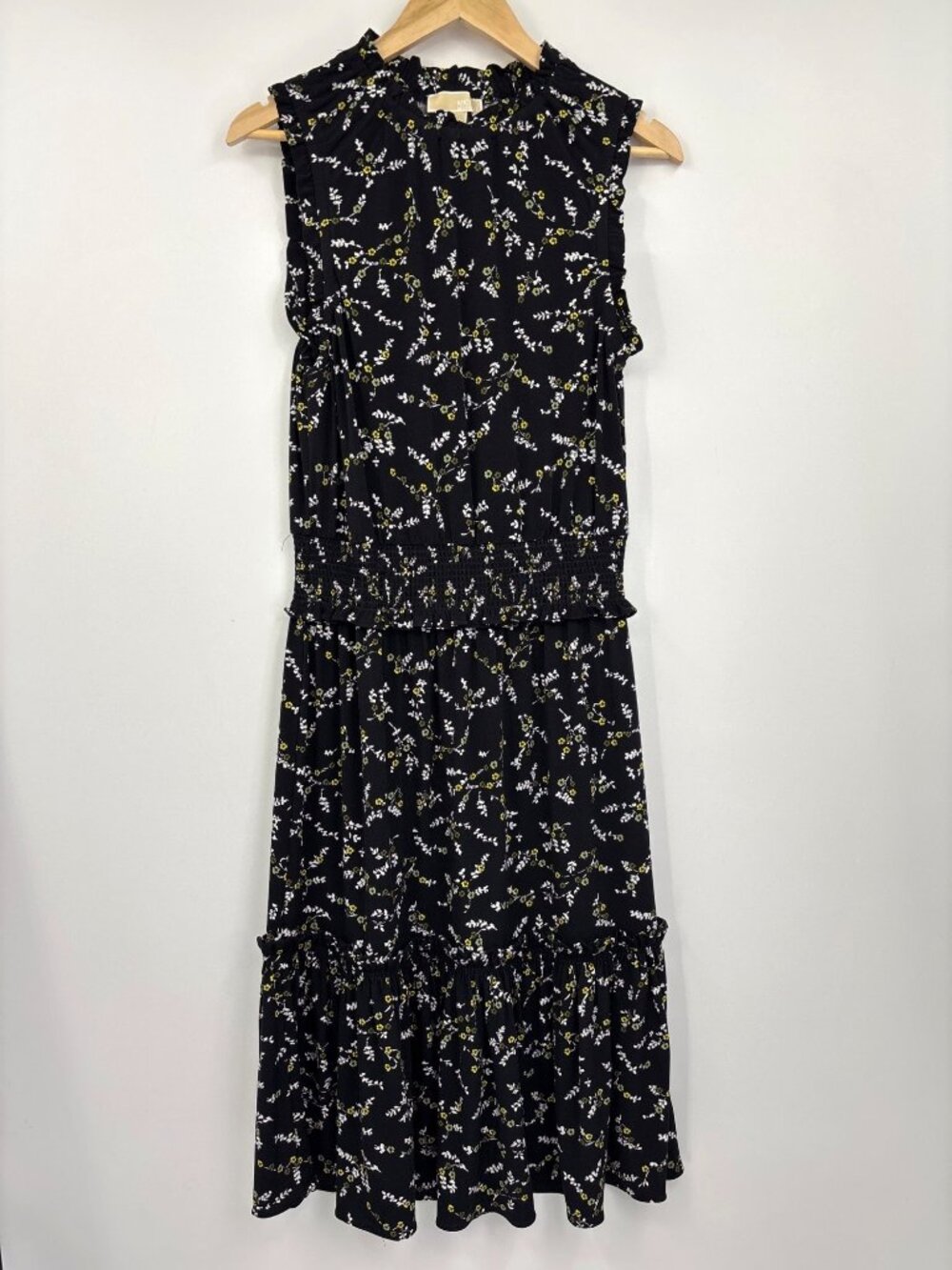 Michael by Michael Kors Floral Midi Dress Black Yellow Floral Size Medium